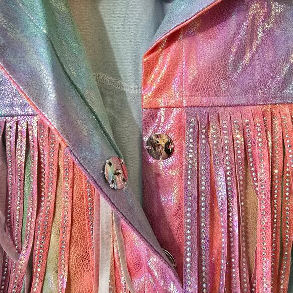 Queen of Sparkles Rainbow Fringe Blazer Cowgirl Festival Sparkles Size S Small - Picture 6 of 13